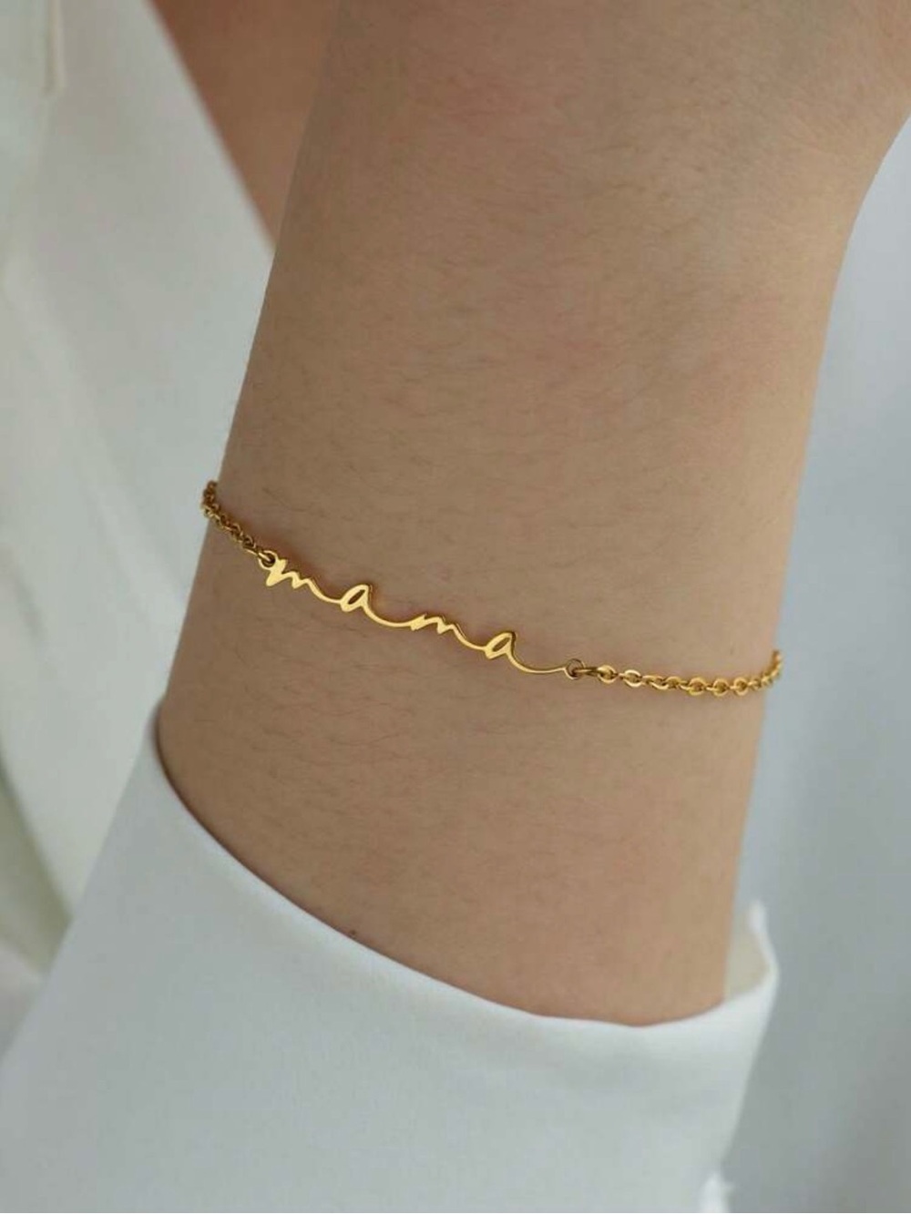 #171 "Mama" Letter Bracelet, Mini Cursive Font, Stainless Steel